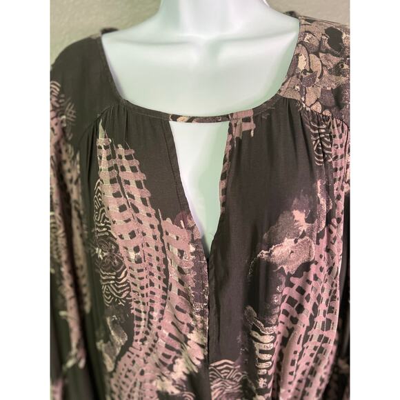 Free People Out Of The Woods Maxi Dress S Gray Raven Combo Side Slit Boho Hippie - Picture 11 of 15